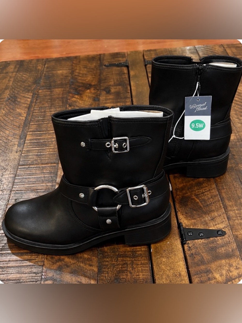 Wide Moto Black Harness Buckle biker ankle Boots By Target Universal Thread